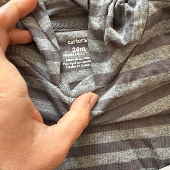 Carters striped one piece hooded body suit grey nwt - Picture 3 of 4